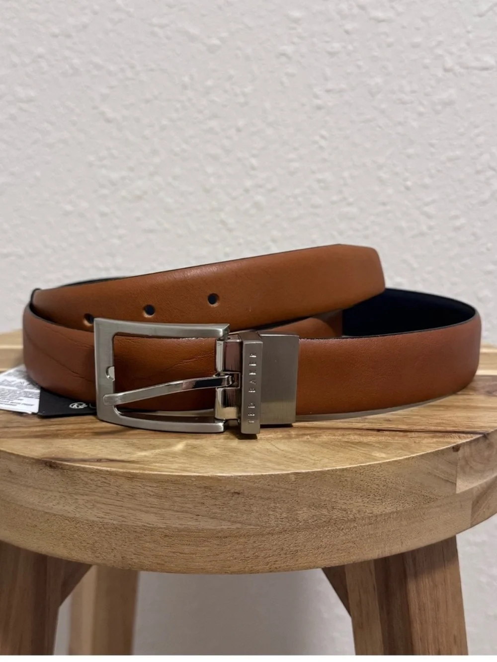 New Ted Baker London Leather Belt – Reversible Cognac Tan & Dark Navy Blue